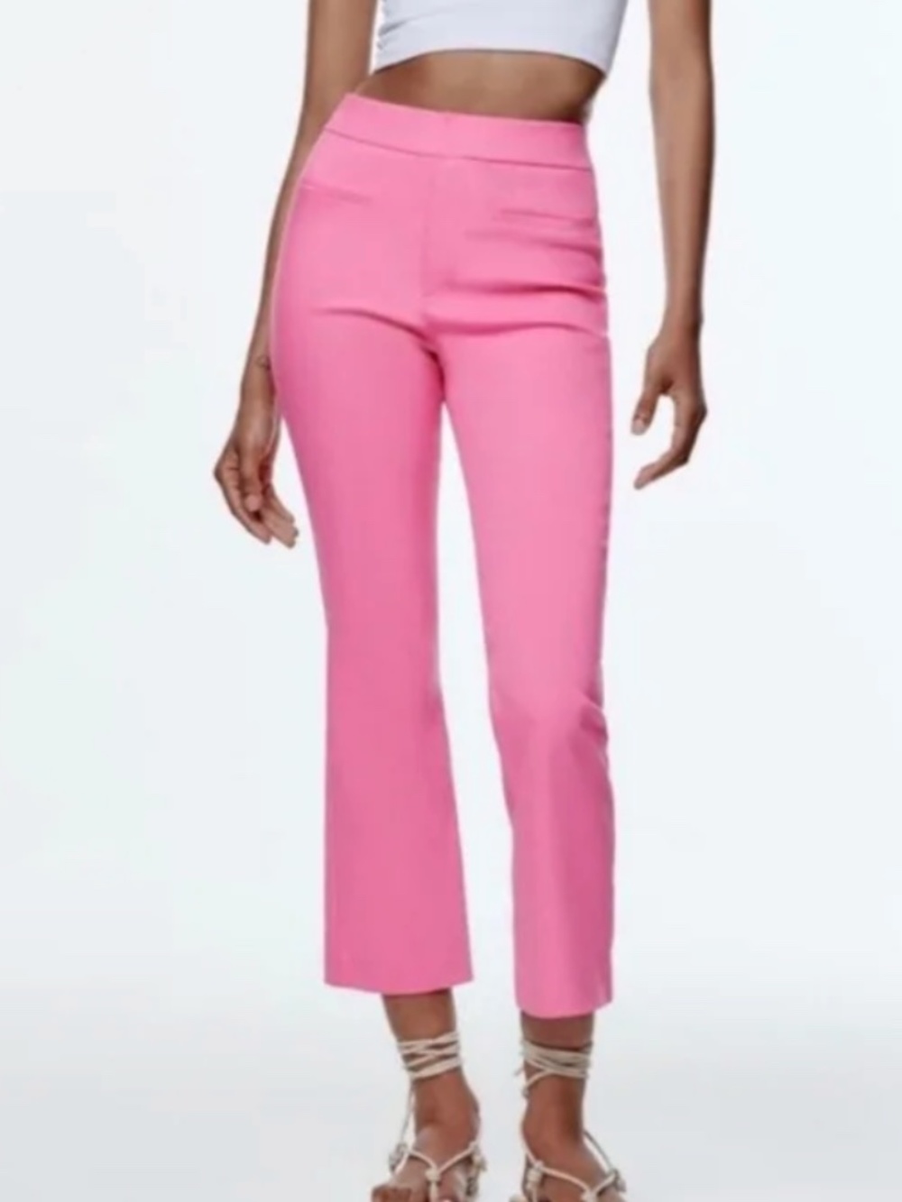 Zara retro bright pink flare cropped pants NWT
